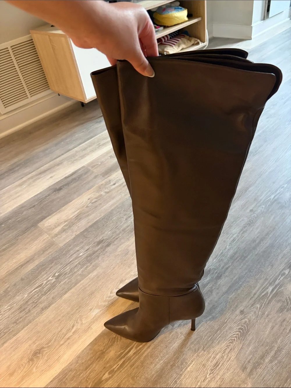 Larroude Tall Pointed Stiletto Over-the-Knee Boots in Brown - KATE HI BOOTS
